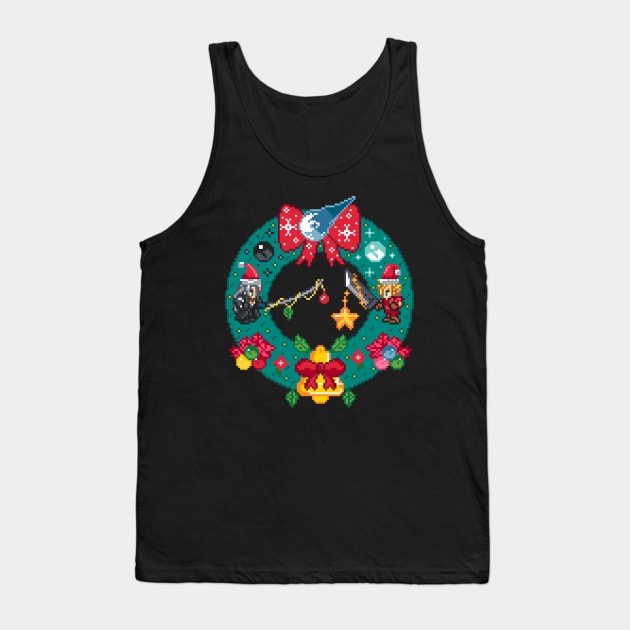 Final Fantasy 7 Christmas Wreath Pixel Art Tank Top by AlleenasPixels